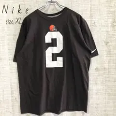 Nike　ナイキ　スウッシュ　プリント　半袖　Tシャツ　XL 古着　NFL 茶