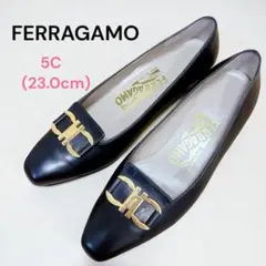 【美品】サルヴァトーレフェラガモ ガンチーニ 金具 パンプス 5C ブラック