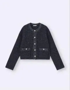 ★今季完売★GU フリンジダブルポケットニットジャケットZ ネイビー　Sサイズ