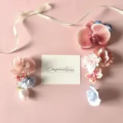 フラワーイヤーカフ　両耳セット　ウェディング　造花　胡蝶蘭　スイートピー　水色