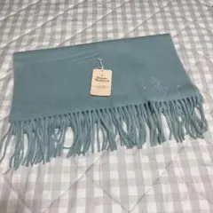 【新品未使用タグ付き】カシミヤ100% くすみブルー　水色　フリンジマフラー