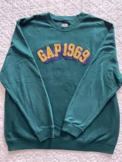 GAP1969 スウェット カレッジ フェルトプリント 裏起毛 短丈 緑 XL