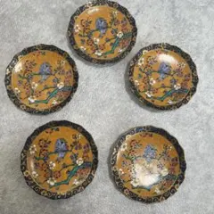 鳥と花のデザインの皿5枚セット　古伊万里　九谷焼 正峰窯 銘々皿