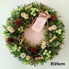 ナチュラルリース　グリーンリース　約25cm　玄関リース　フラワーリースのサムネイル