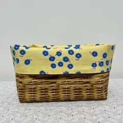 ハンドメイド　リバーシブル布バスケット　カゴ柄✖️北欧花柄イエロー
