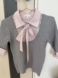 rienda ケーブルニット 半袖トップス ピンクのサムネイル