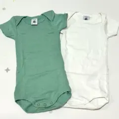 【新品】プチバトー　半袖ボディ　２枚セット　グリーン　ホワイト　6m 67㎝
