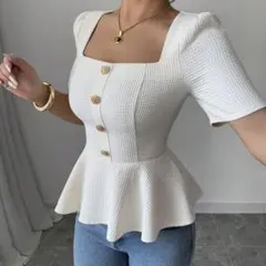 shein ボタンブラウス風 フリル