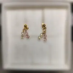 ピンク ビーズ フック式ピアス