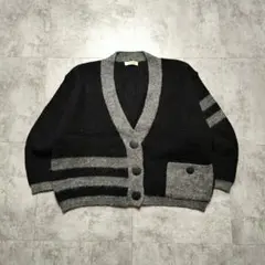 【レディースM】ニットカーディガン ブラック グレー 配色 Vネック ショート丈