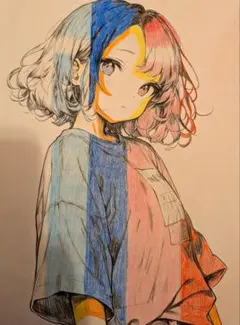 アニメスタイル手描き 色鉛筆画