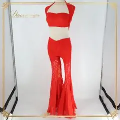 【ベリーダンス用衣装】レッド レッスン着 真っ赤 上下セット トップス パンツ