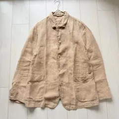 美品✨45R インドリネンヘリンボンのシャツジャケット　R刺繍　リネン100 3のサムネイル