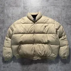 90s ラルフローレン　ダウンジャケット　ポニー刺繍　ベージュ　短丈　ビンテージ