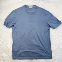 エルメス Hロゴ総柄 コットン ニット Tシャツ ブルー ホワイト M 