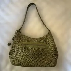 オリーブグリーン 編み込み ショルダーバッグ