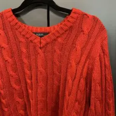 JILLBLAZE レッド ケーブルニット Vネック メンズ セーター ニット