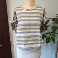 Lorenzo Righi ボーダー柄カットソー フレンチ袖トップス