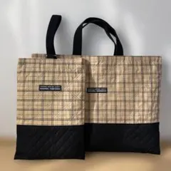 入園入学　2点セット　レッスンバッグ　上履き入れ　ハンドメイド　チェック
