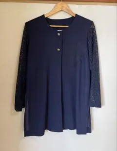濃紺ノーカラーカーディガン　フリーサイズ