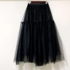 パニエにも◎ ボリューム2枚重ねチュールロングフリルティアードスカートのサムネイル