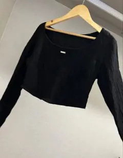 GRL ブラック クロップド長袖シャツ F