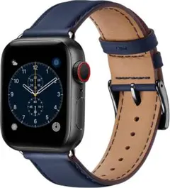 ⭐️ コンパチブル アップルウォッチ バンド 革　Apple Watch ネイビー