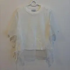 ADAM ET ROPE/ホワイト シースルーフリルトップス