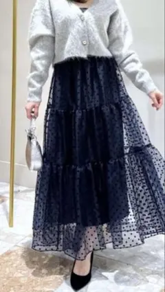 ラブティックボンボン ドットフロッキーティアードスカート F