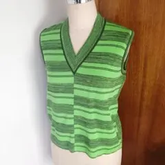 ニットベスト セーター トップス アシンメトリー 緑 グリーン ジレ ボーダー