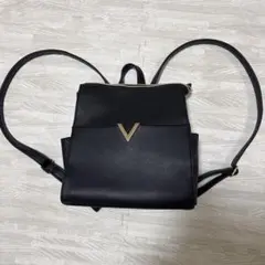 【美品】V字金具付き ブラック 大きめレザーリュックサック