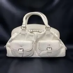 クリスチャンディオール　ホワイトレザー ハンドバッグ フロントポケット付き