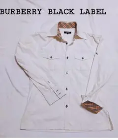 美品☆バーバリーブラックレーベル ノバチェック長袖シャツ 2 M 白 ホースロゴ