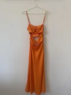 ZARA カットアウト サテン ミディワンピース オレンジ