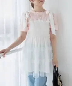 MAJESTIC LEGON 【人気完売品】肩リボンチュールビスチェ　ワンピースのサムネイル