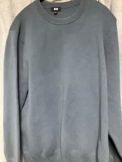 ユニクロ ウォッシャブルミラノリブクルーネックセーター（ブルー）Lサイズ