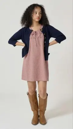 チェック柄 ノースリーブギャザーワンピース TINA：JOJUN