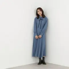 N. ナチュラルビューティーベーシック♡リボン付ボリュームスリーブワンピース S