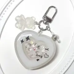 ダブルハートシェイカーキーホルダー　白×韓国風