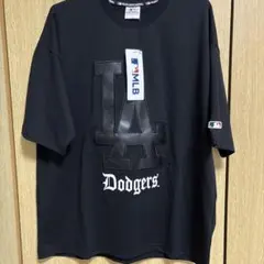 Lサイズ 新品 MLB LA 合皮ビッグロゴDodgers ブラック Tシャツ