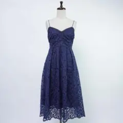美品 リリーブラウン 総レース キャミワンピース 紺 サイズF*RC350
