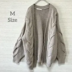 レトロガール　ケーブル編みカーディガン　ローゲージボタンレス　ベージュ　M