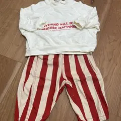 白トップスと赤白ストライプパンツセット