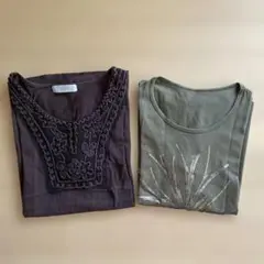ダークブラウン オリーブ　デザインTシャツ2枚組M〜L 秋の色
