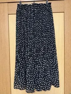 花柄プリーツロングスカート 黒