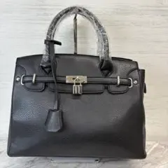 【訳あり】バッグ ハンドバッグ カデナ 鍵付き ブラック レザー チャーム付き