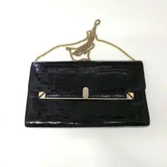 クロコダイル型押し チェーンショルダーバッグ ブラック　ヴィンテージのサムネイル