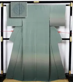 付下げ訪問着 ロング丈 横段虹暈し 抱き柏縫い紋入り 正絹 12281