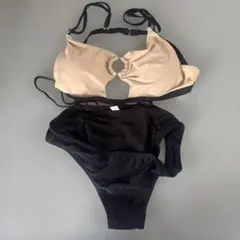 セパレート水着 ベージュ・ブラック カットアウト