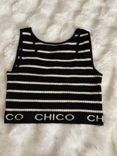 CHICO 黒と白のストライプタンクトップ